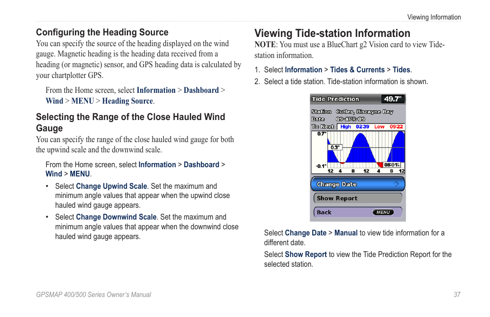 Viewing tide-station information, Select | Garmin GPSMAP 400 User Manual | Page 43 / 84