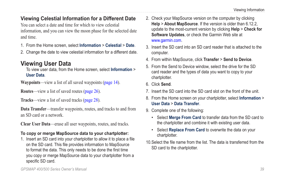 Viewing user data | Garmin GPSMAP 400 User Manual | Page 45 / 84