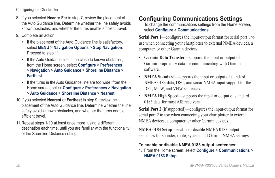 Configuring communications settings | Garmin GPSMAP 400 User Manual | Page 56 / 84