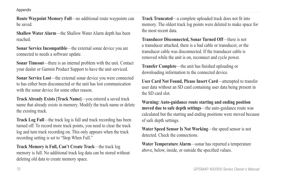 Garmin GPSMAP 400 User Manual | Page 76 / 84