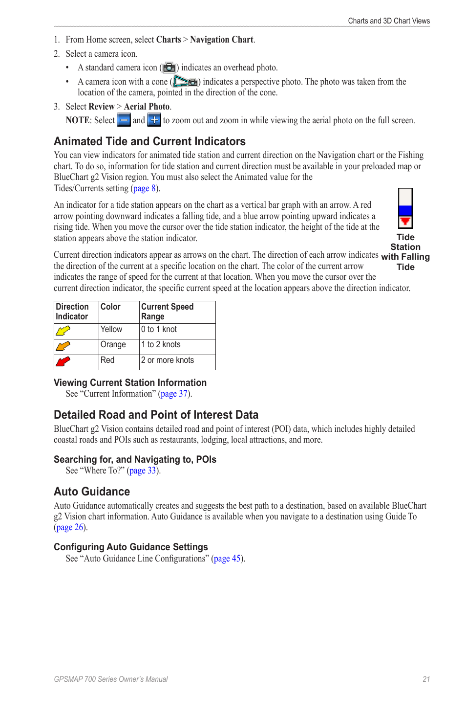 Animated tide and current indicators, Detailed road and point of interest data, Auto guidance | Garmin GPSMAP 740s User Manual | Page 25 / 100