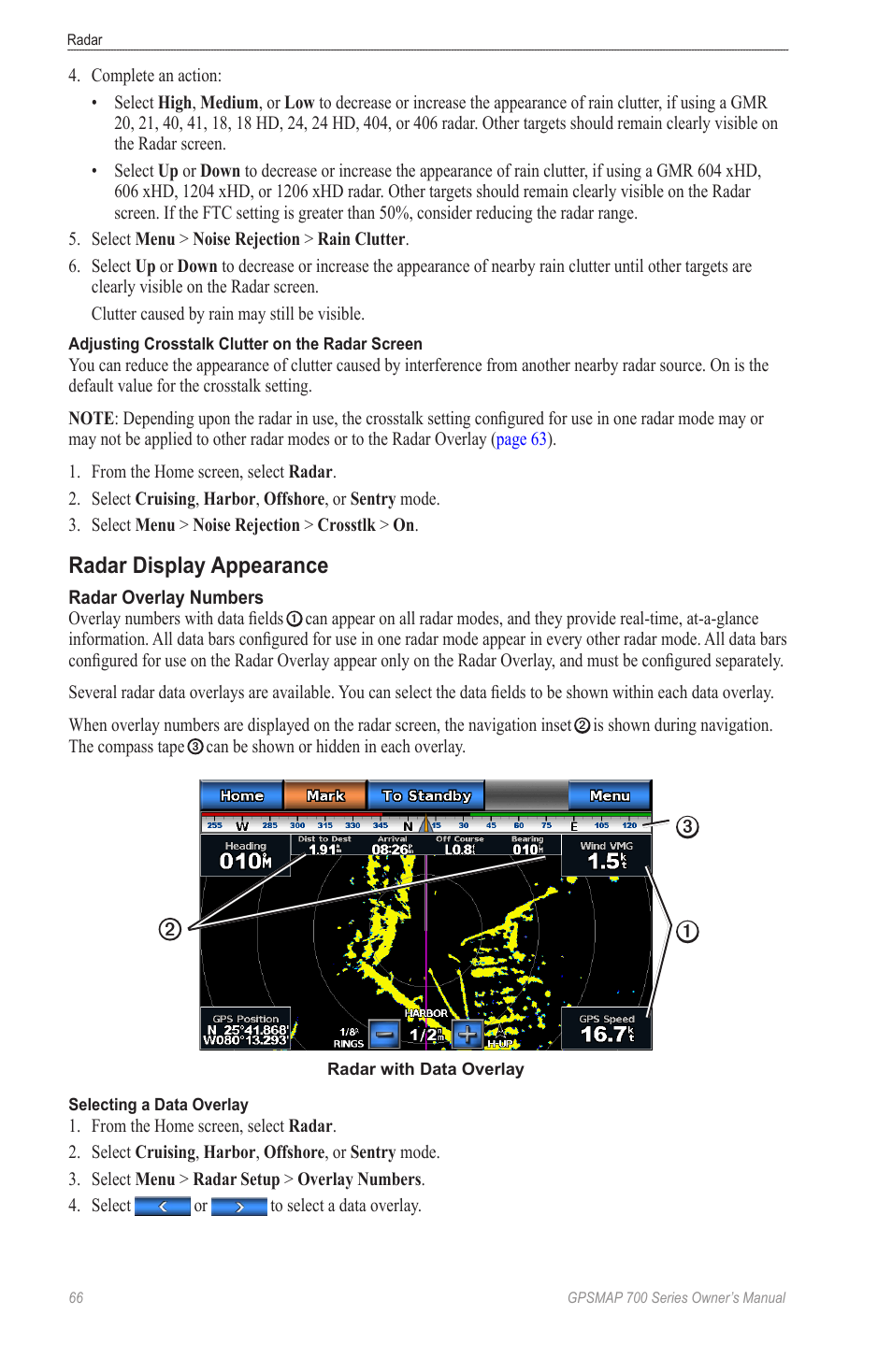 Radar display appearance, And combination screens, Restore the default value of the crosstalk setting | Garmin GPSMAP 740s User Manual | Page 70 / 100
