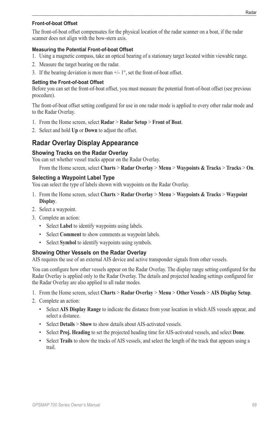 Radar overlay display appearance | Garmin GPSMAP 740s User Manual | Page 73 / 100