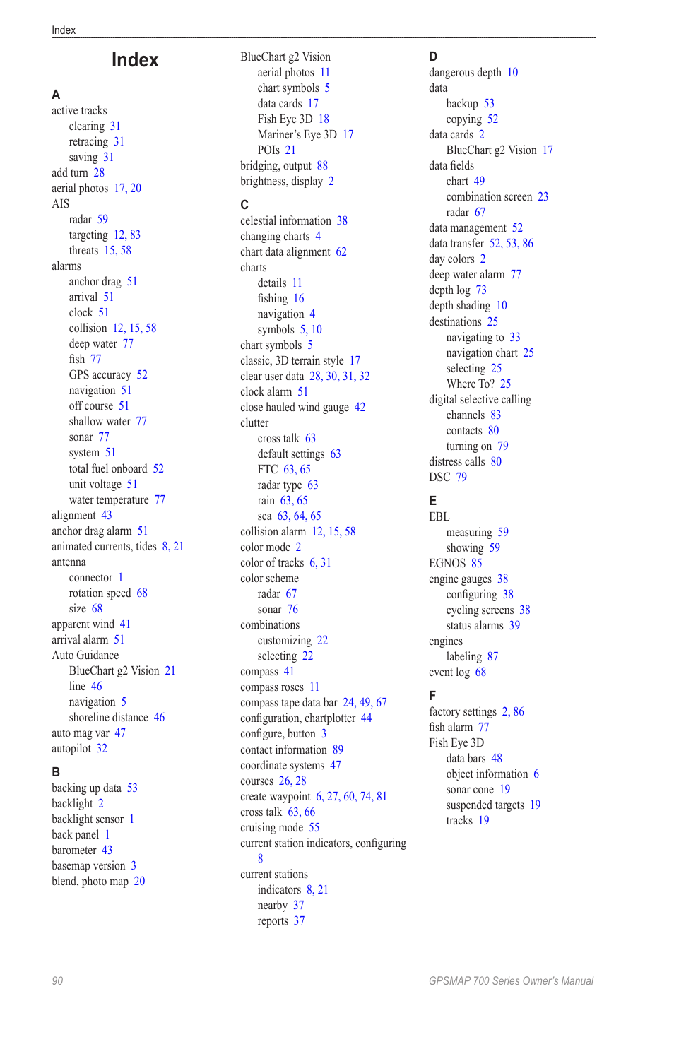 Index | Garmin GPSMAP 740s User Manual | Page 94 / 100