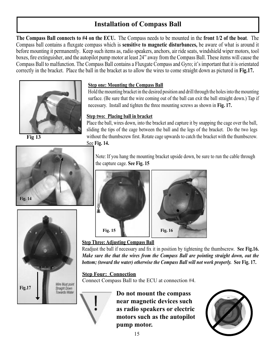 Installation of compass ball | Garmin AUTOPILOT TR-1 User Manual | Page 15 / 48