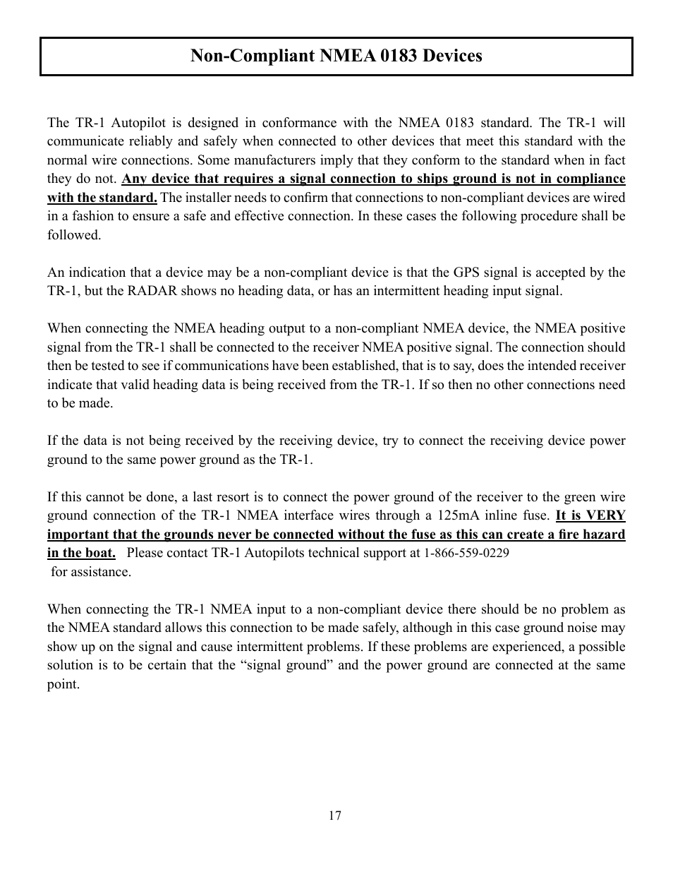Non-compliant nmea 0183 devices | Garmin AUTOPILOT TR-1 User Manual | Page 17 / 48