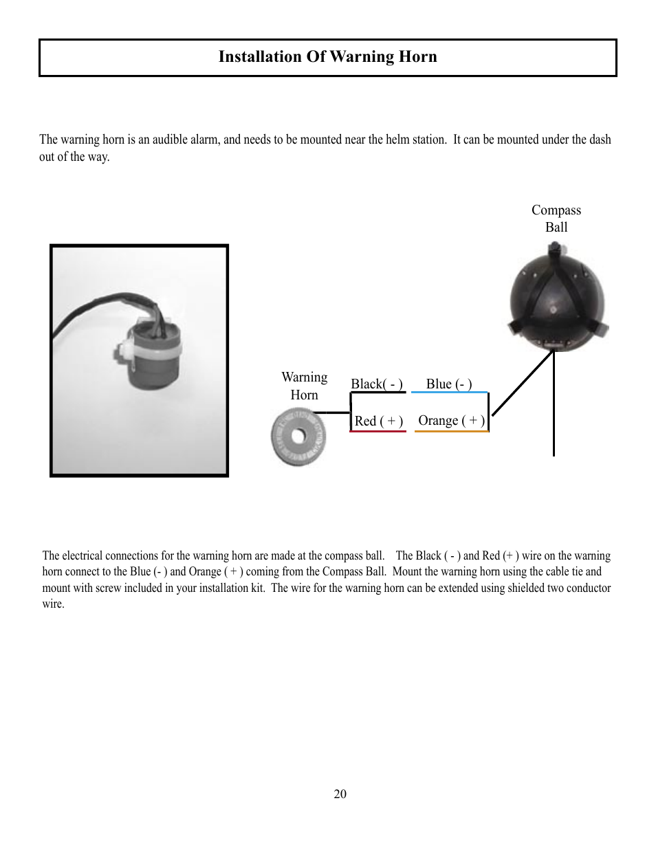 Installation of warning horn | Garmin AUTOPILOT TR-1 User Manual | Page 20 / 48