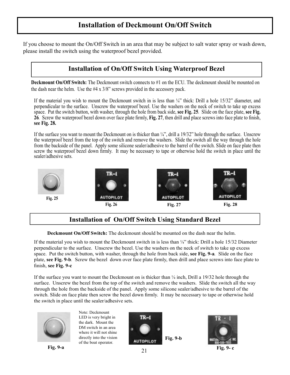 Installation of deckmount on/off switch | Garmin AUTOPILOT TR-1 User Manual | Page 21 / 48