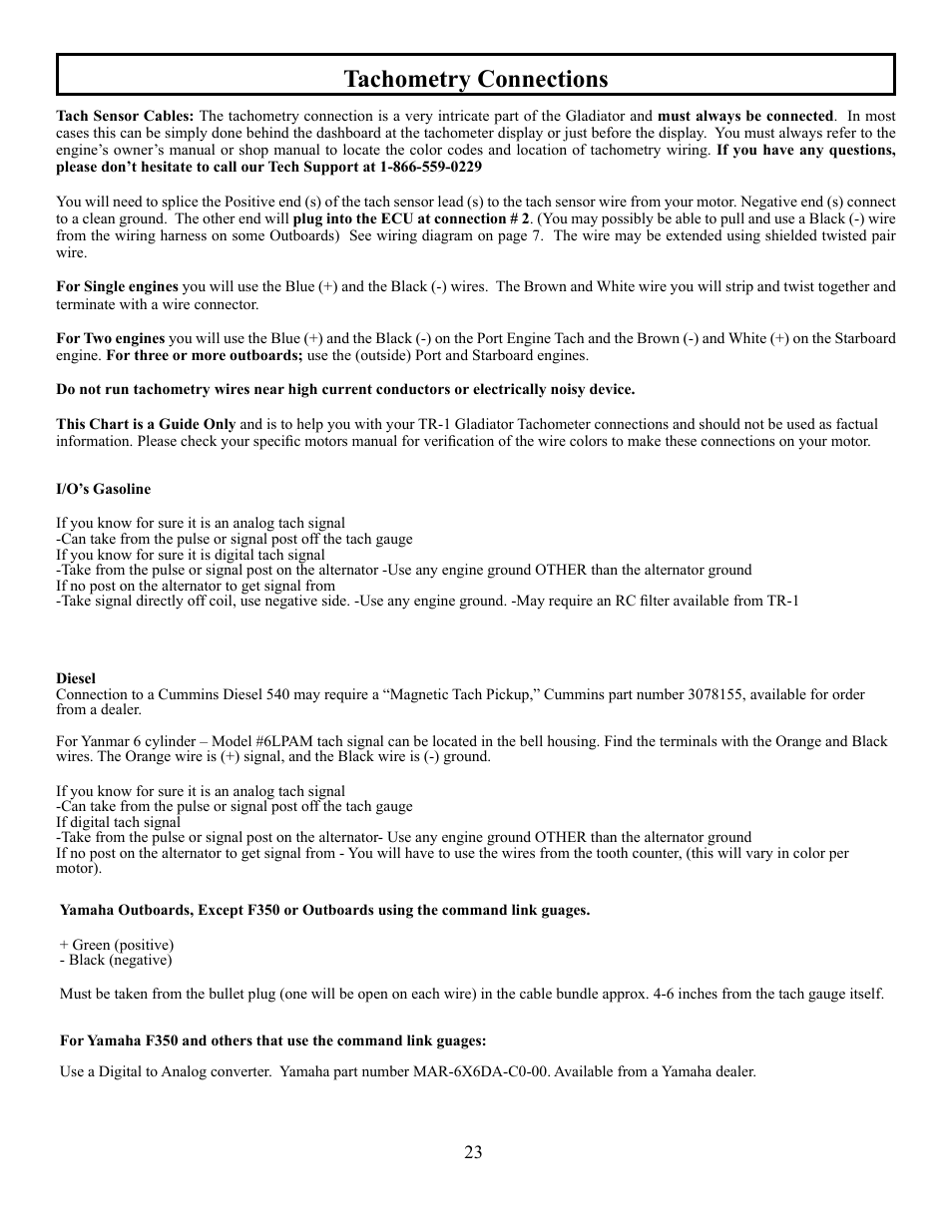 Tachometry connections | Garmin AUTOPILOT TR-1 User Manual | Page 23 / 48