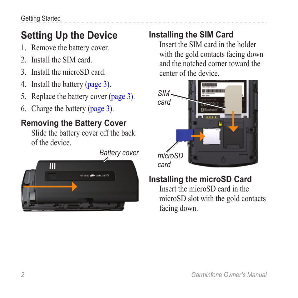 Setting up the device | Garmin Cell Phone User Manual | Page 10 / 134