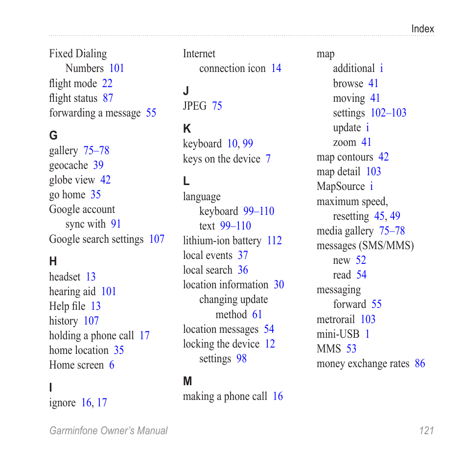 Garmin Cell Phone User Manual | Page 129 / 134