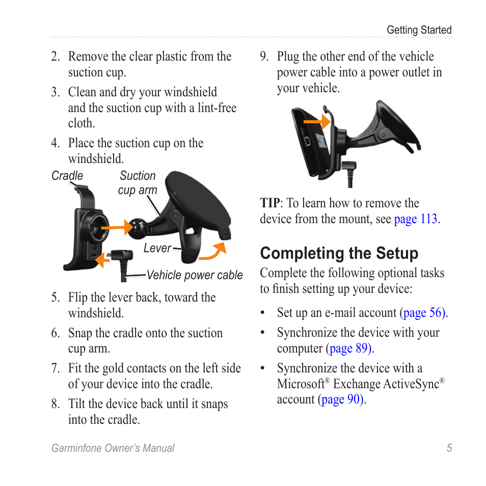 Completing the setup | Garmin Cell Phone User Manual | Page 13 / 134