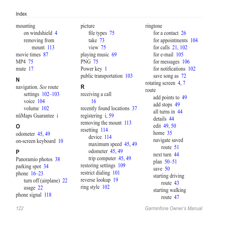 Garmin Cell Phone User Manual | Page 130 / 134