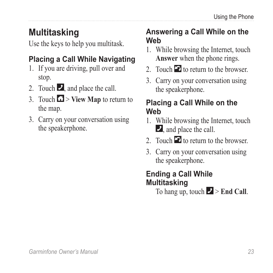 Multitasking | Garmin Cell Phone User Manual | Page 31 / 134