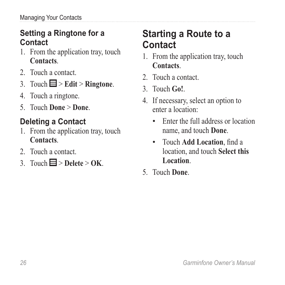 Starting a route to a contact | Garmin Cell Phone User Manual | Page 34 / 134