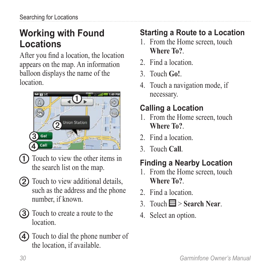 Working with found locations | Garmin Cell Phone User Manual | Page 38 / 134