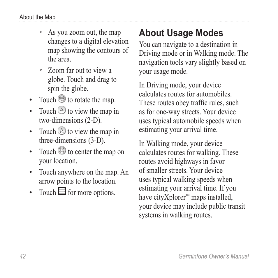 About usage modes | Garmin Cell Phone User Manual | Page 50 / 134