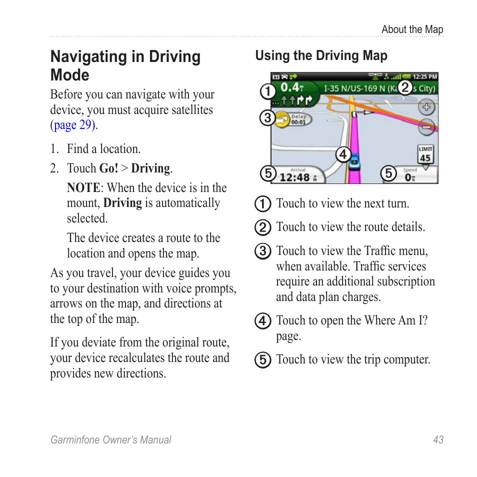 Navigating in driving mode | Garmin Cell Phone User Manual | Page 51 / 134