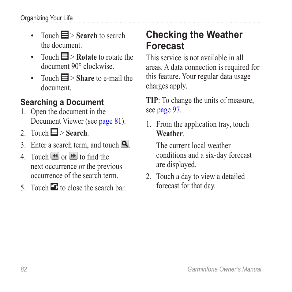 Checking the weather forecast | Garmin Cell Phone User Manual | Page 90 / 134