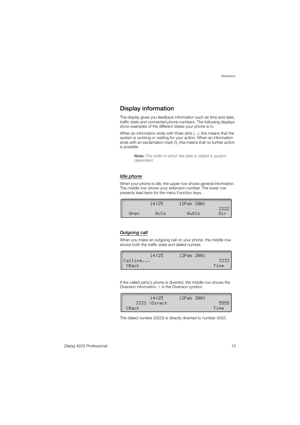 Display information, Section | Dialog 4223 Professional User Manual | Page 13 / 110