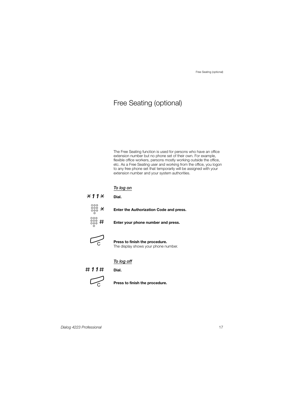 Free seating (optional) | Dialog 4223 Professional User Manual | Page 17 / 110