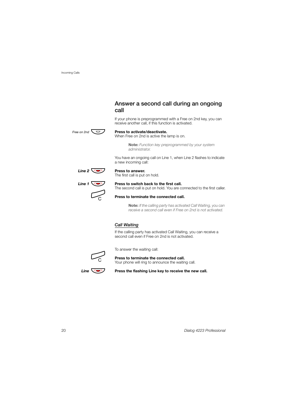 Answer a second call during an ongoing call | Dialog 4223 Professional User Manual | Page 20 / 110