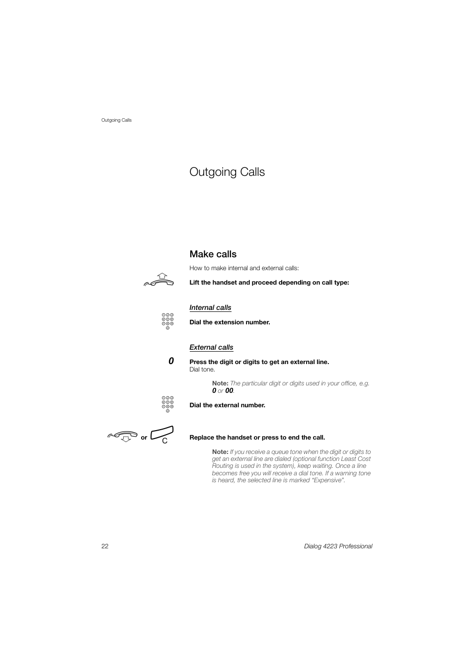 Outgoing calls, Make calls | Dialog 4223 Professional User Manual | Page 22 / 110