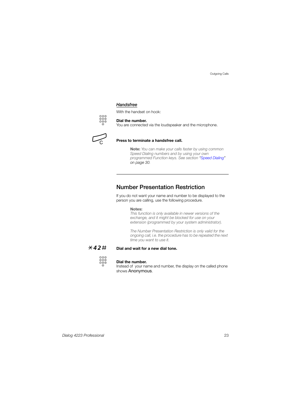 Number presentation restriction | Dialog 4223 Professional User Manual | Page 23 / 110