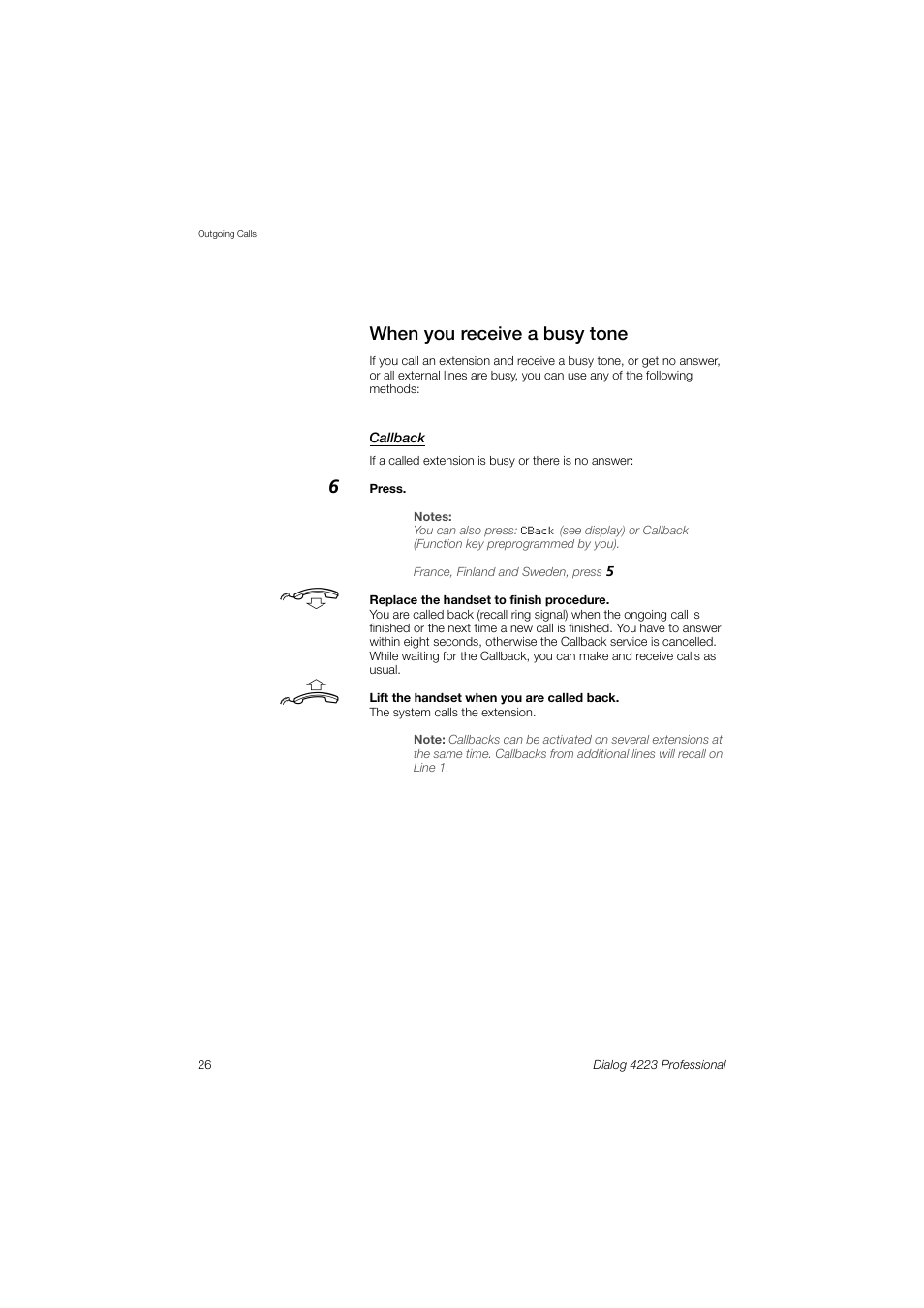 When you receive a busy tone, When you receive a, Busy tone | Dialog 4223 Professional User Manual | Page 26 / 110