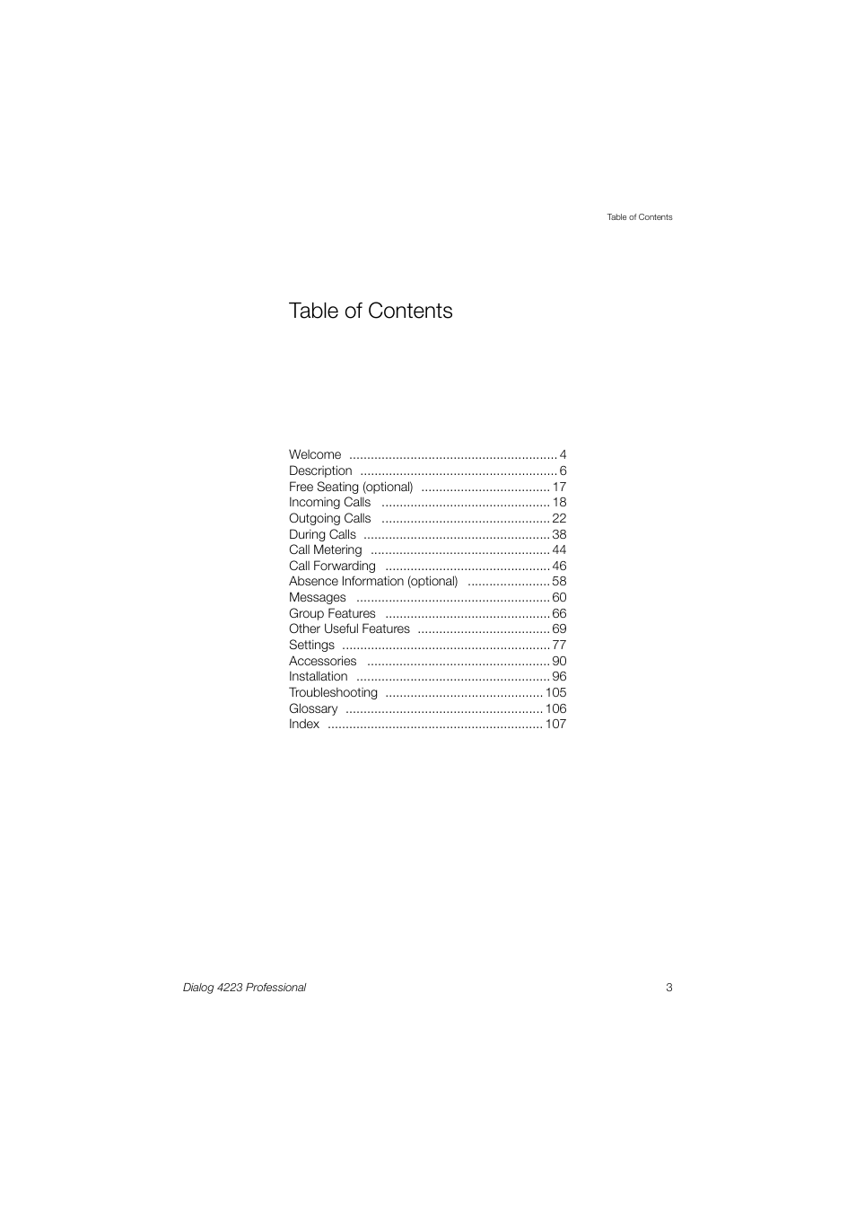 Dialog 4223 Professional User Manual | Page 3 / 110