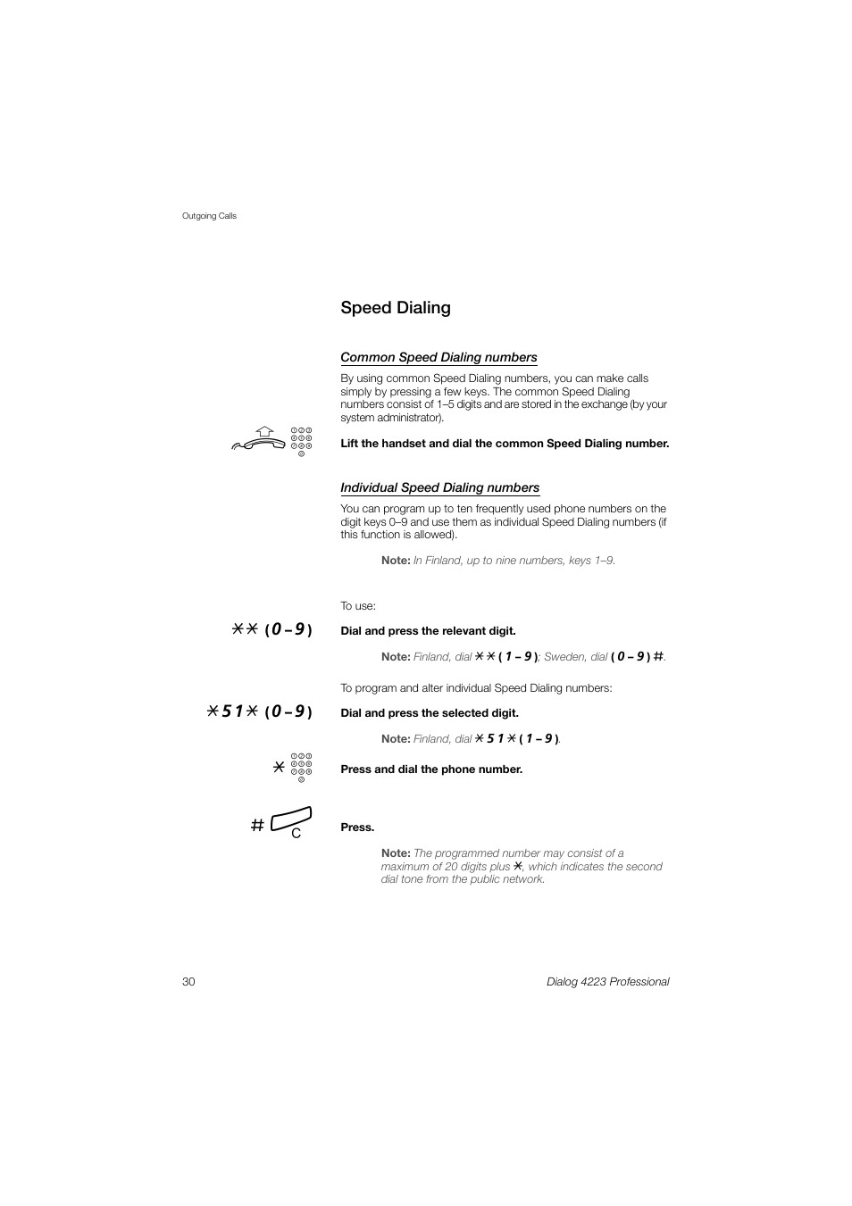 Speed dialing, Section | Dialog 4223 Professional User Manual | Page 30 / 110