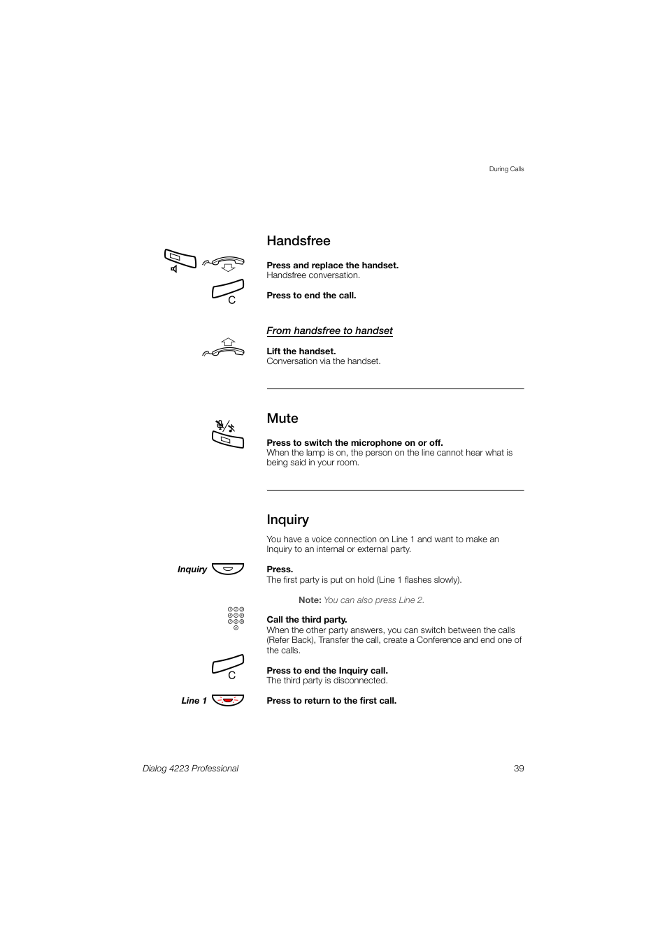 Handsfree, Mute, Inquiry | Dialog 4223 Professional User Manual | Page 39 / 110