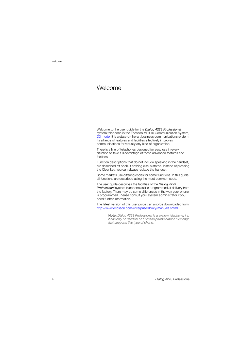 Welcome | Dialog 4223 Professional User Manual | Page 4 / 110