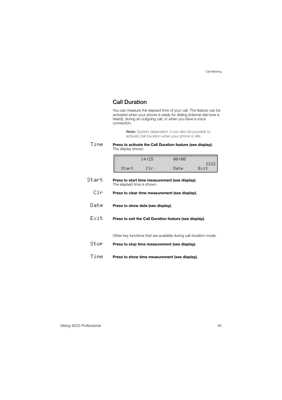 Call duration | Dialog 4223 Professional User Manual | Page 45 / 110