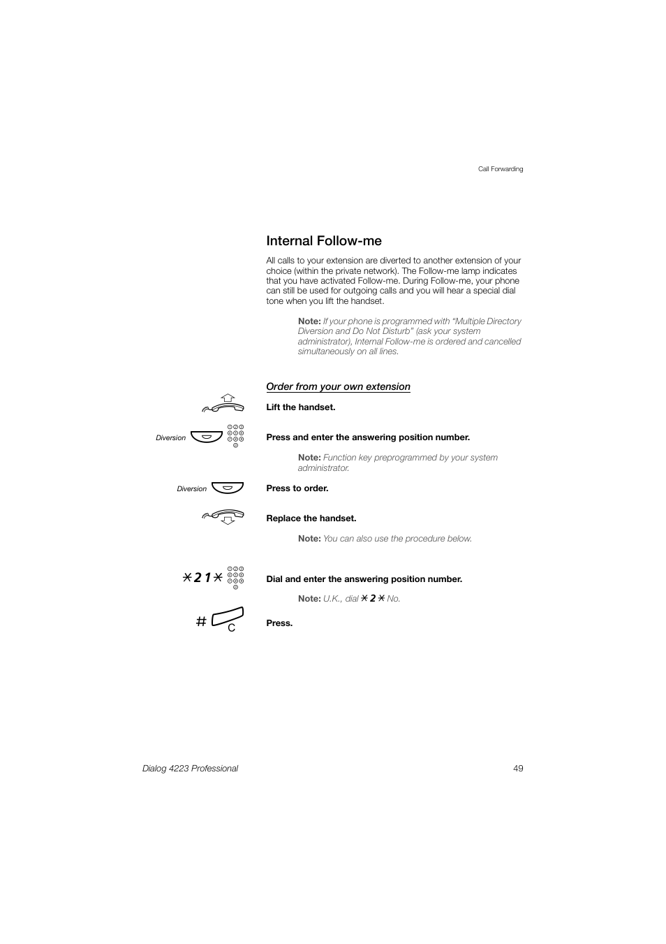 Internal follow-me, Ction, 21* z | Dialog 4223 Professional User Manual | Page 49 / 110