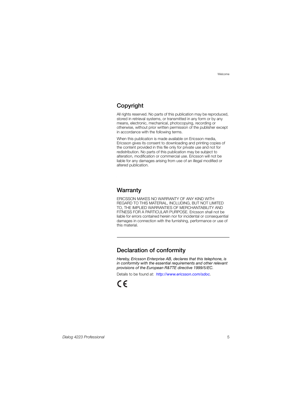 Copyright, Warranty, Declaration of conformity | Dialog 4223 Professional User Manual | Page 5 / 110