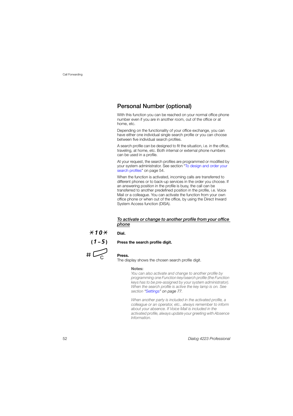 Personal number (optional) | Dialog 4223 Professional User Manual | Page 52 / 110