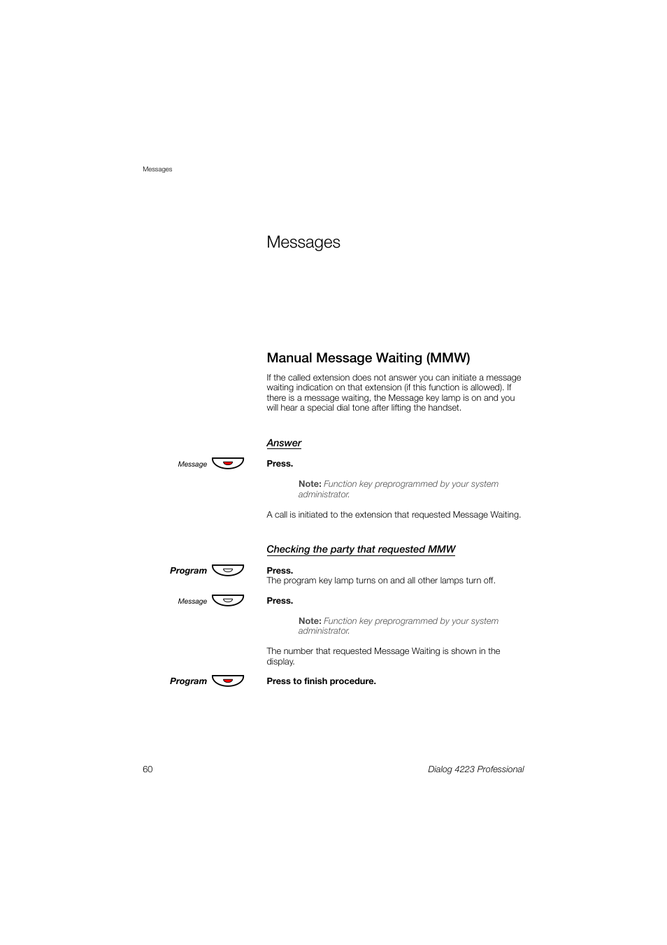 Messages, Manual message waiting (mmw) | Dialog 4223 Professional User Manual | Page 60 / 110