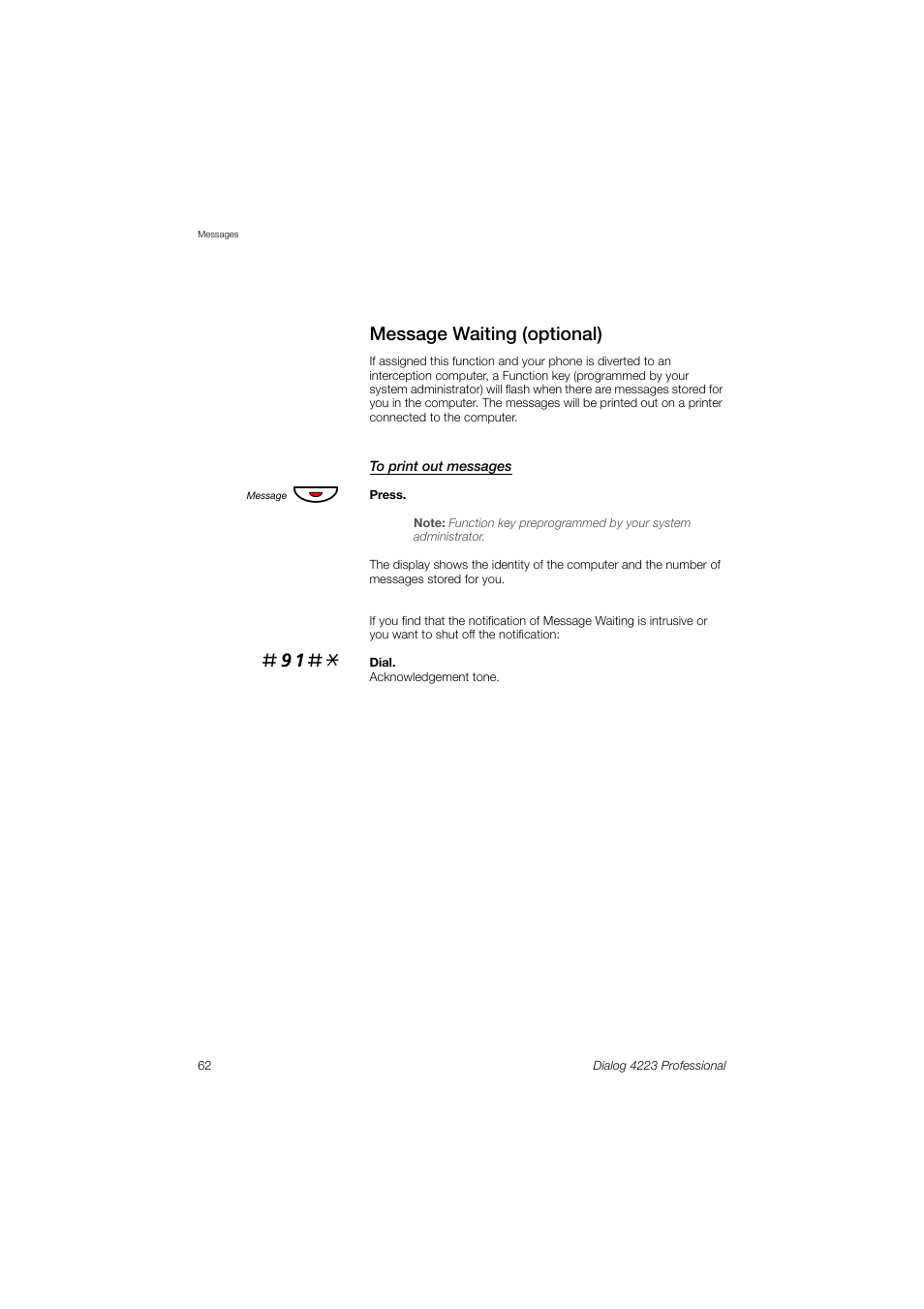 Message waiting (optional) | Dialog 4223 Professional User Manual | Page 62 / 110