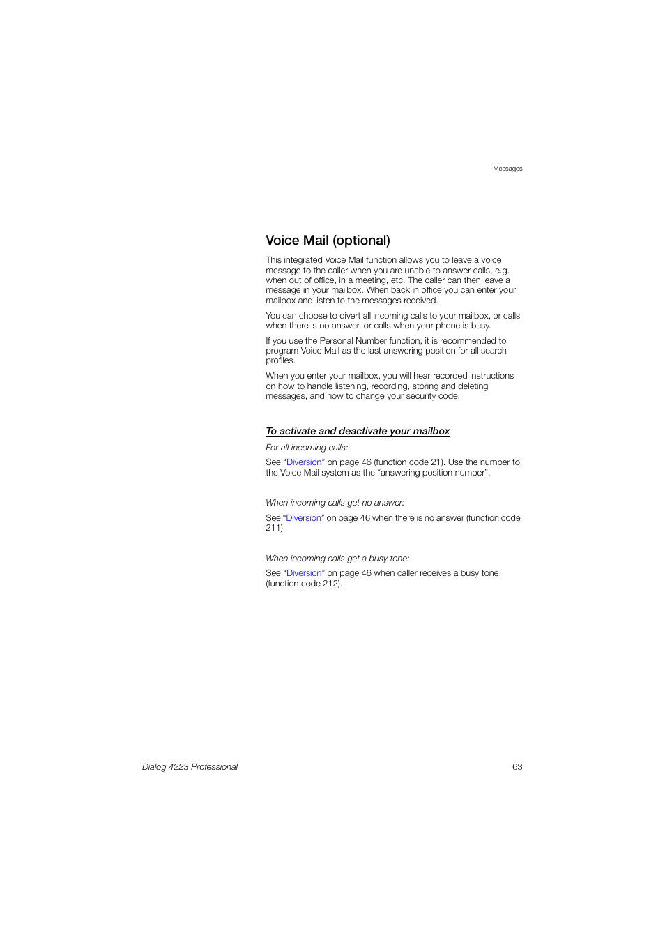 Voice mail (optional) | Dialog 4223 Professional User Manual | Page 63 / 110