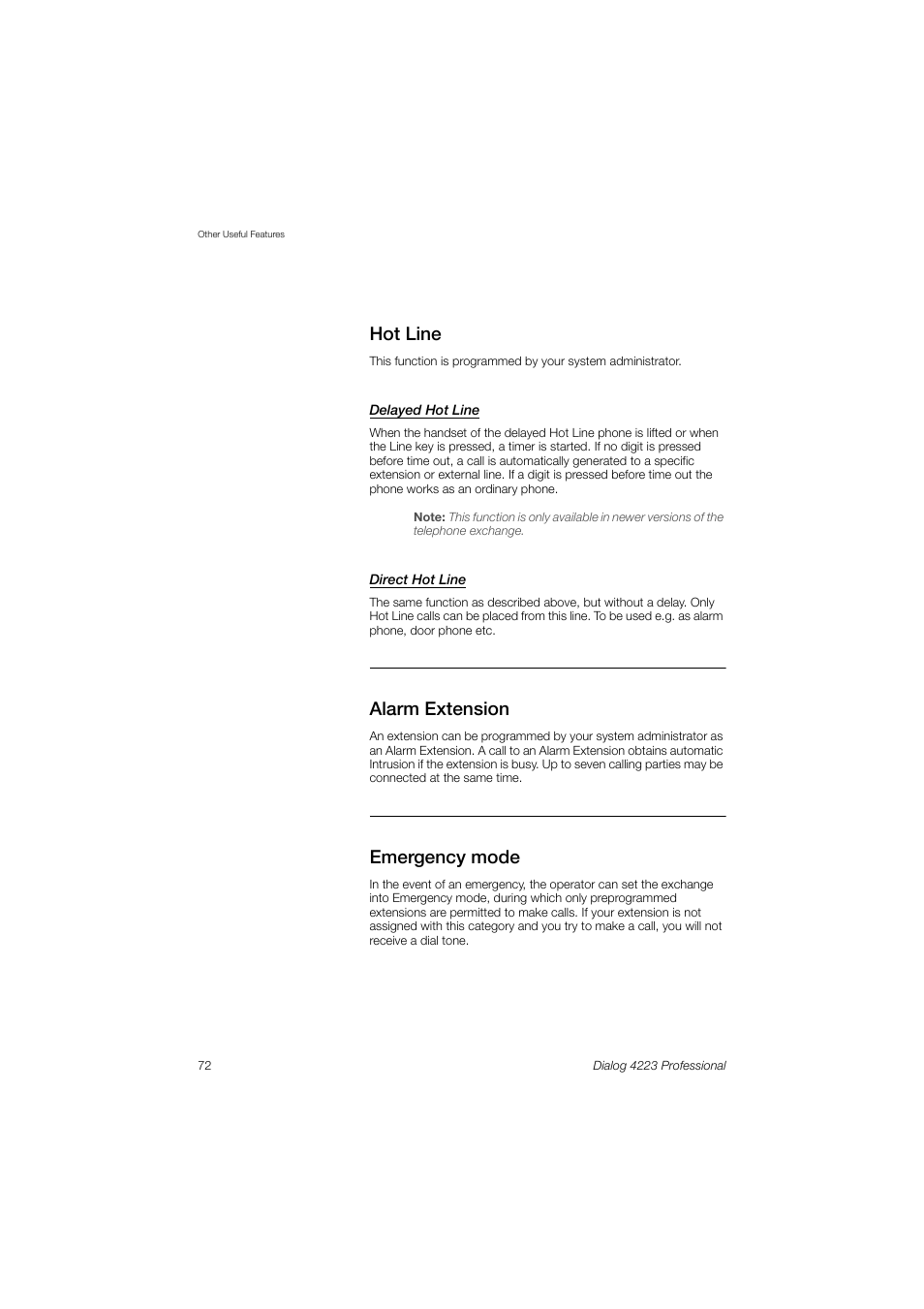 Hot line, Alarm extension, Emergency mode | Dialog 4223 Professional User Manual | Page 72 / 110