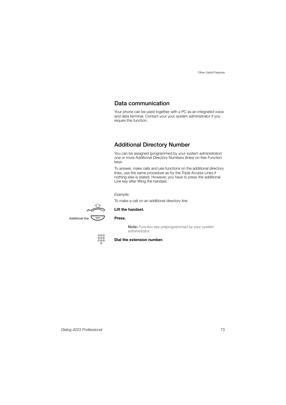 Data communication, Additional directory number | Dialog 4223 Professional User Manual | Page 73 / 110