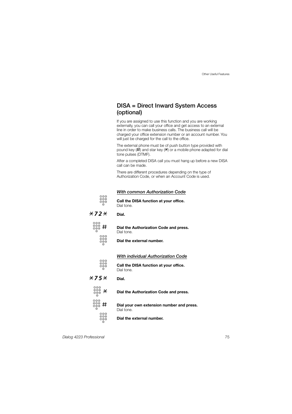 Disa = direct inward system access (optional) | Dialog 4223 Professional User Manual | Page 75 / 110