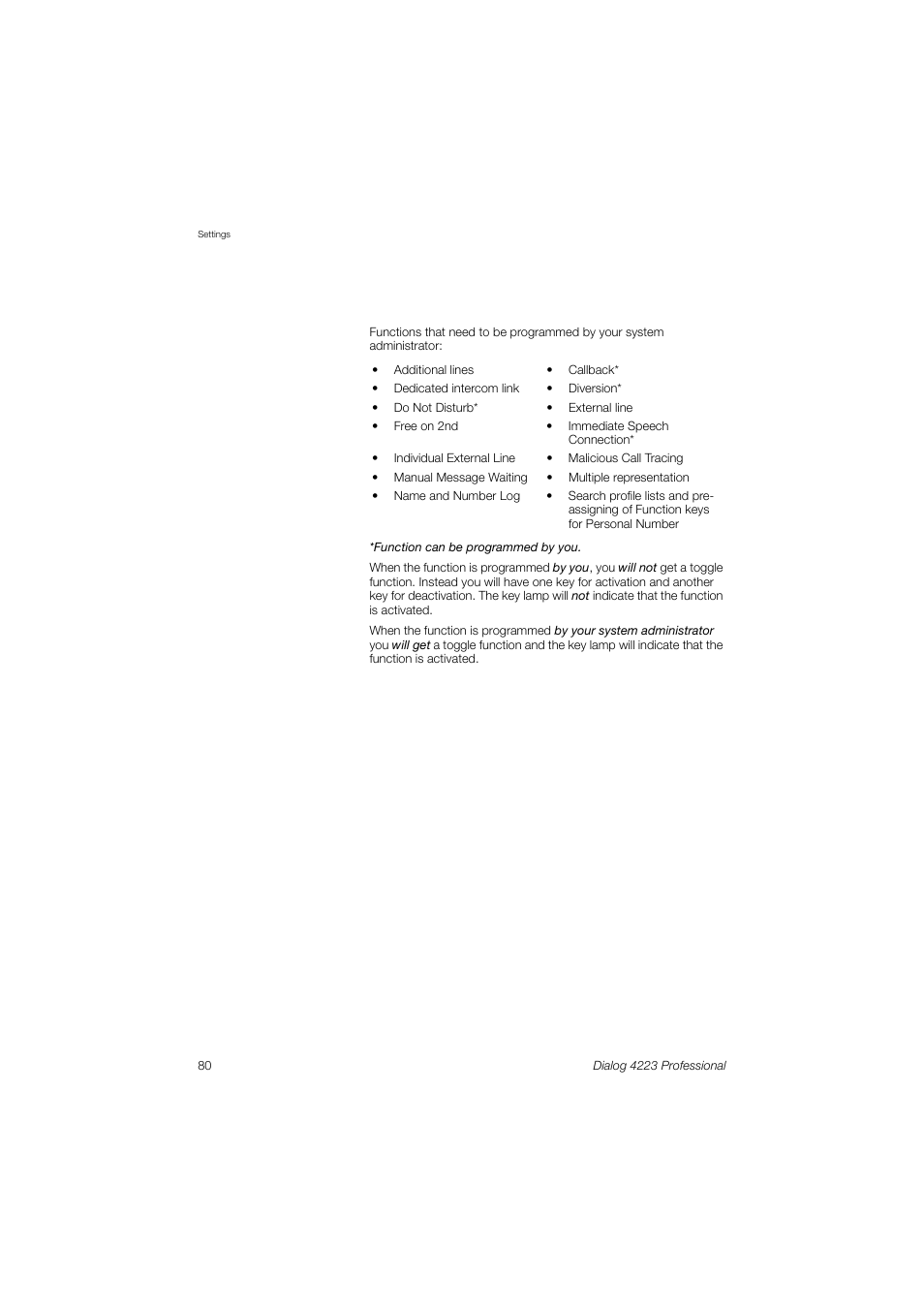 Dialog 4223 Professional User Manual | Page 80 / 110