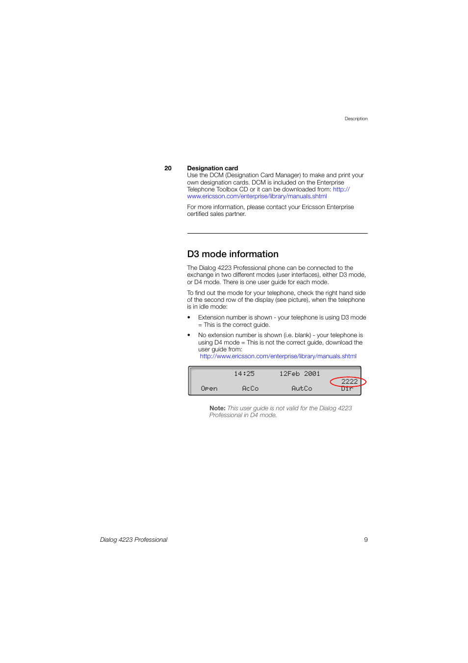 D3 mode information | Dialog 4223 Professional User Manual | Page 9 / 110