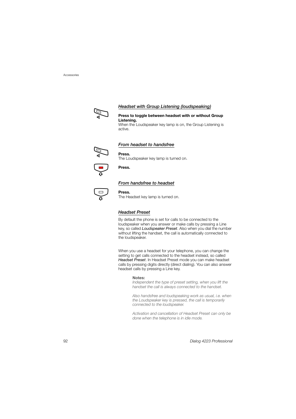 Headset preset, Ction | Dialog 4223 Professional User Manual | Page 92 / 110