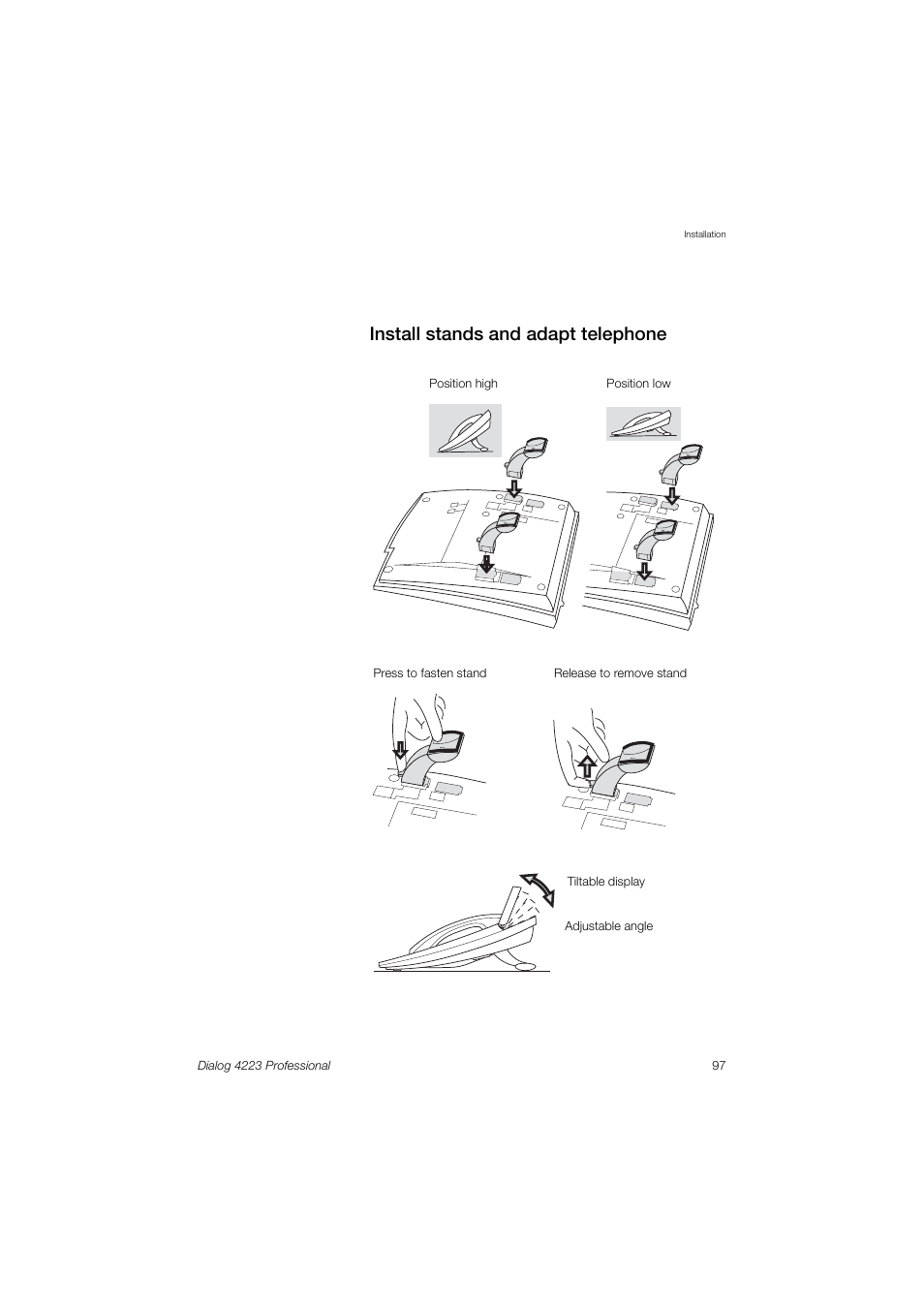 Install stands and adapt telephone | Dialog 4223 Professional User Manual | Page 97 / 110