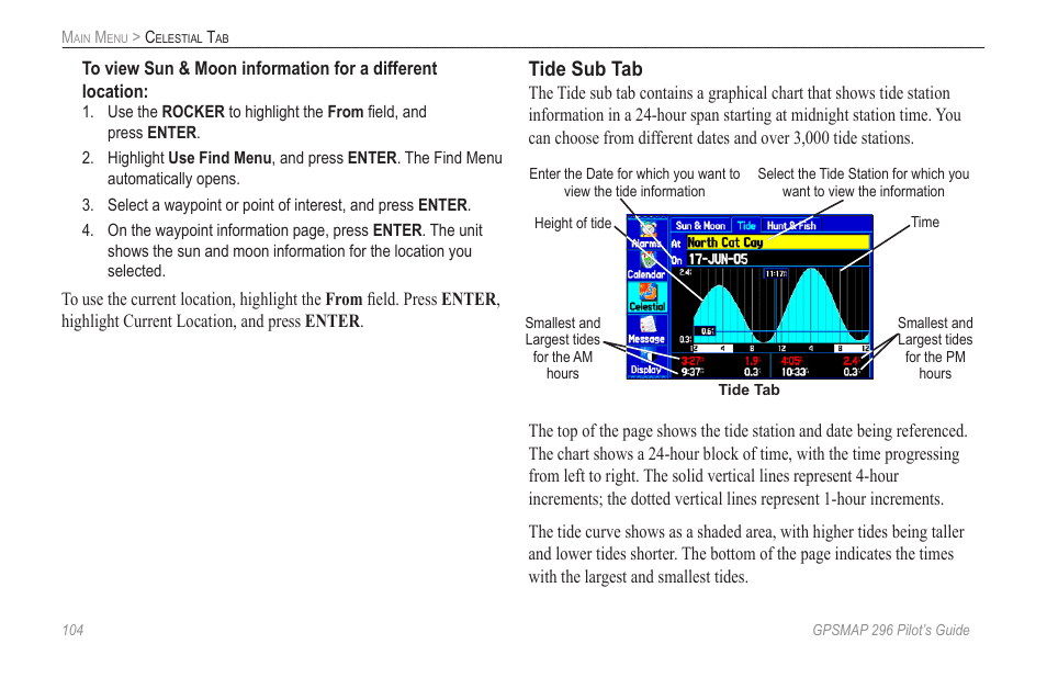 Tide sub tab | Garmin GPSMAP 296 User Manual | Page 112 / 168