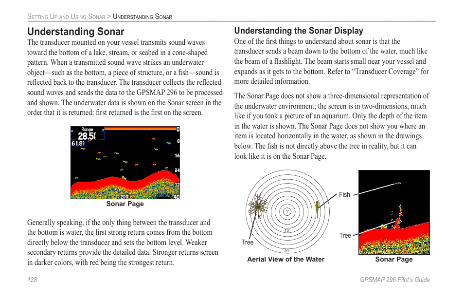 Understanding sonar, Understanding the sonar display | Garmin GPSMAP 296 User Manual | Page 136 / 168