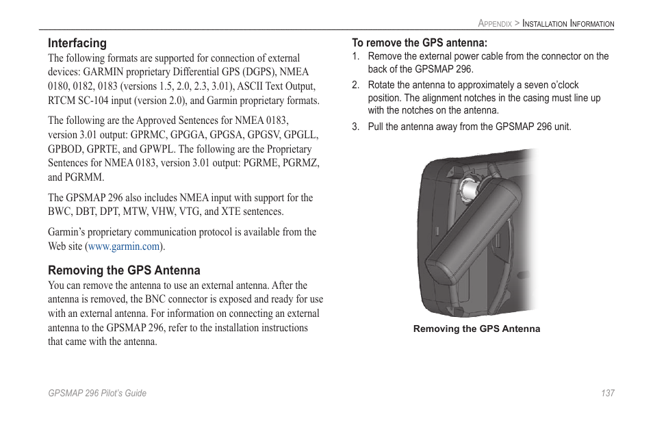 Garmin GPSMAP 296 User Manual | Page 145 / 168